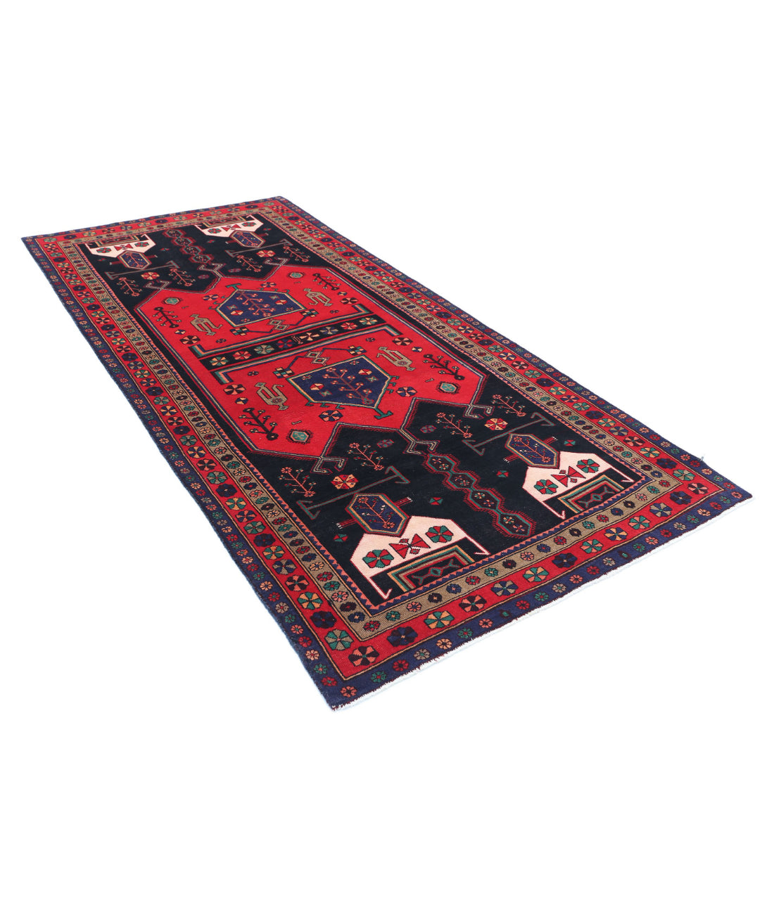 Hamadan 4'8'' X 9'7'' Hand-Knotted Wool Rug 4'8'' x 9'7'' (140 X 288) / Black / Red