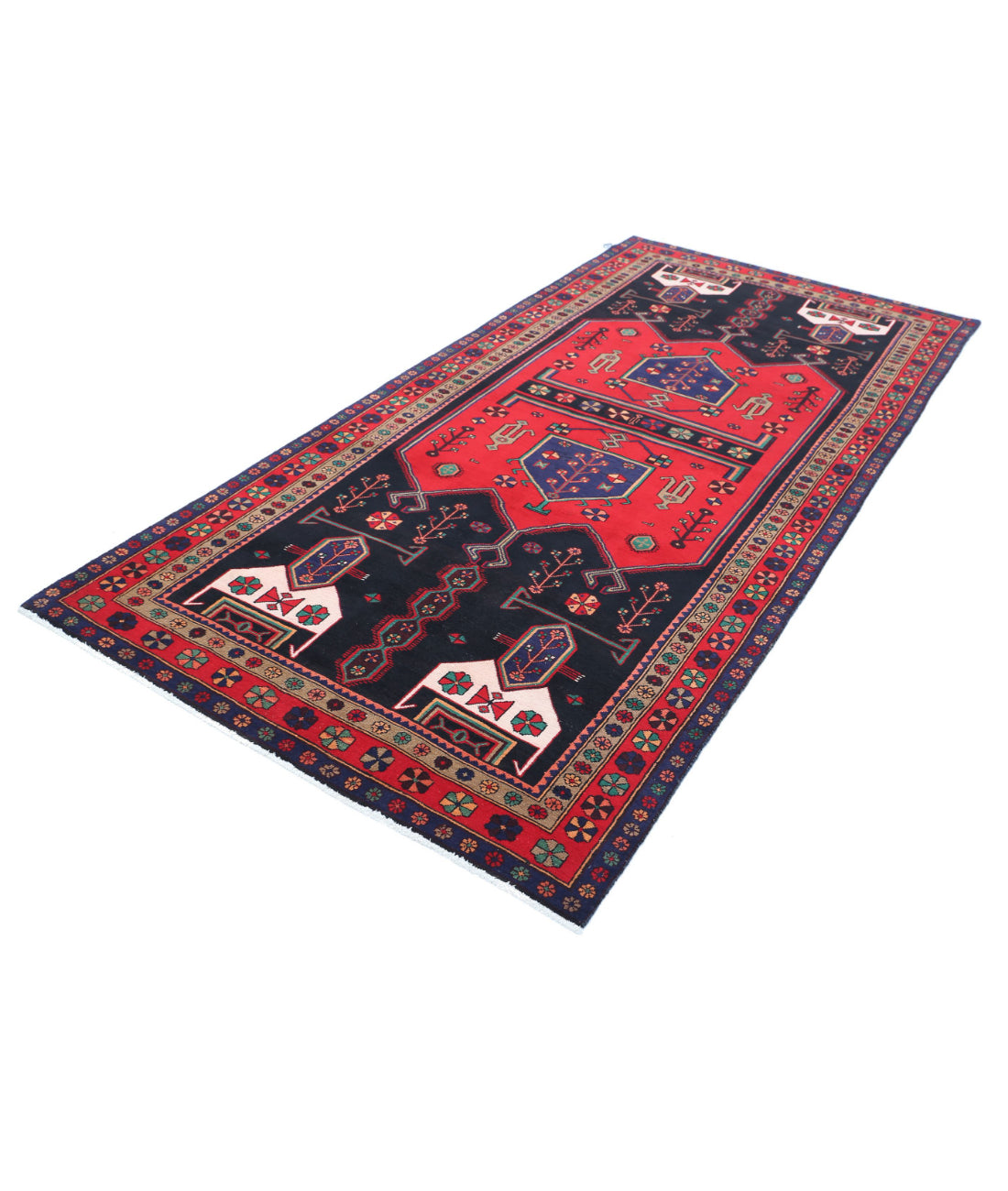 Hamadan 4'8'' X 9'7'' Hand-Knotted Wool Rug 4'8'' x 9'7'' (140 X 288) / Black / Red