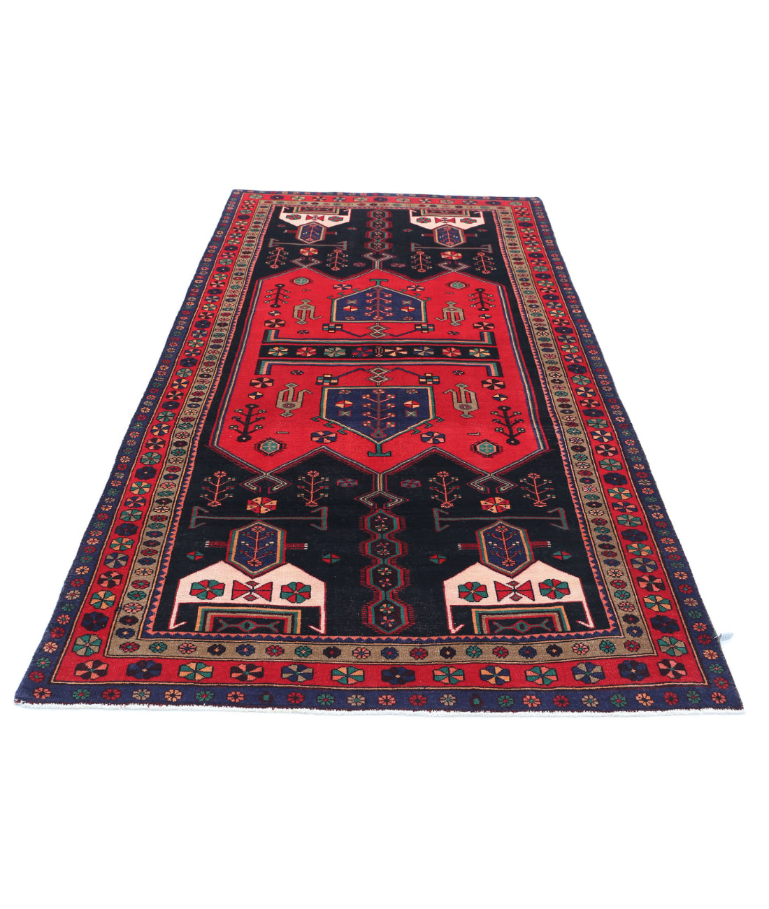 Hamadan 4'8'' X 9'7'' Hand-Knotted Wool Rug 4'8'' x 9'7'' (140 X 288) / Black / Red