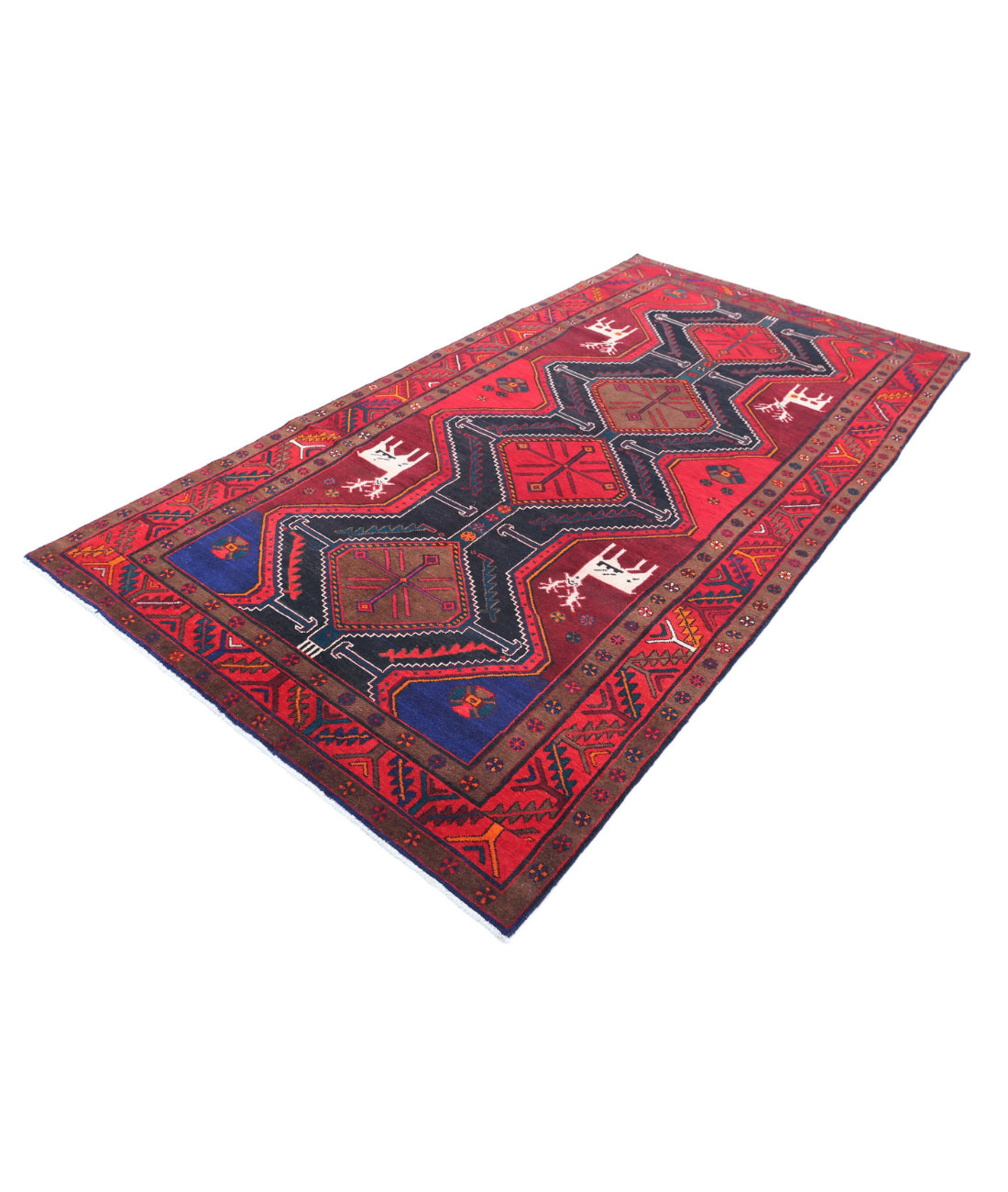 Hamadan 5'3'' X 10'4'' Hand-Knotted Wool Rug 5'3'' x 10'4'' (158 X 310) / Black / Red