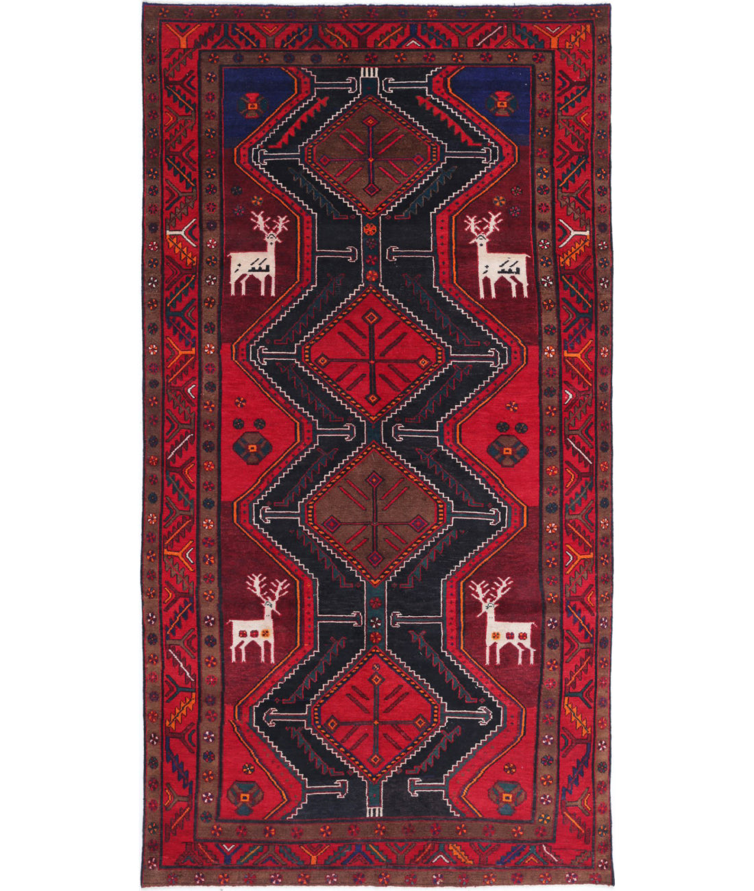 Hamadan 5'3'' X 10'4'' Hand-Knotted Wool Rug 5'3'' x 10'4'' (158 X 310) / Black / Red