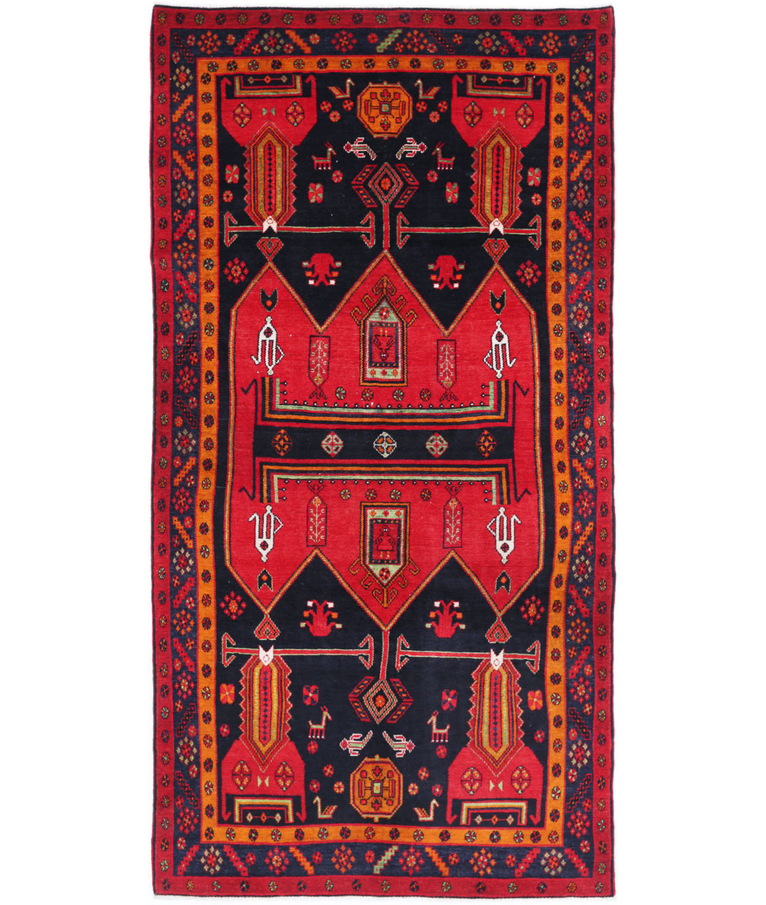 Hamadan 4'9'' X 9'7'' Hand-Knotted Wool Rug 4'9'' x 9'7'' (143 X 288) / Red / Blue