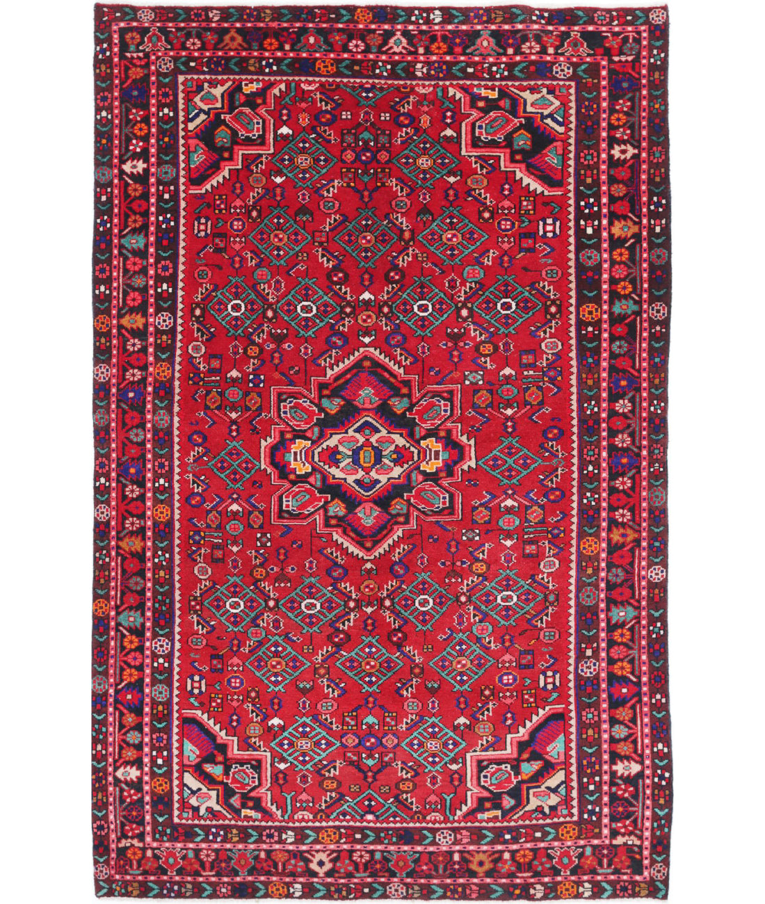 Hamadan 5'4'' X 7'11'' Hand-Knotted Wool Rug 5'4'' x 7'11'' (160 X 238) / Red / Black