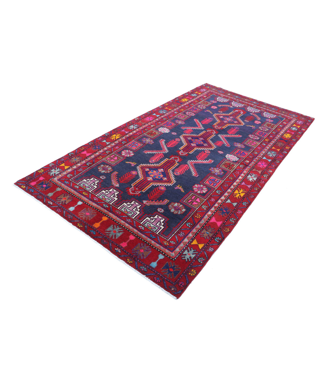 Hamadan 4'10'' X 8'10'' Hand-Knotted Wool Rug 4'10'' x 8'10'' (145 X 265) / Blue / Red