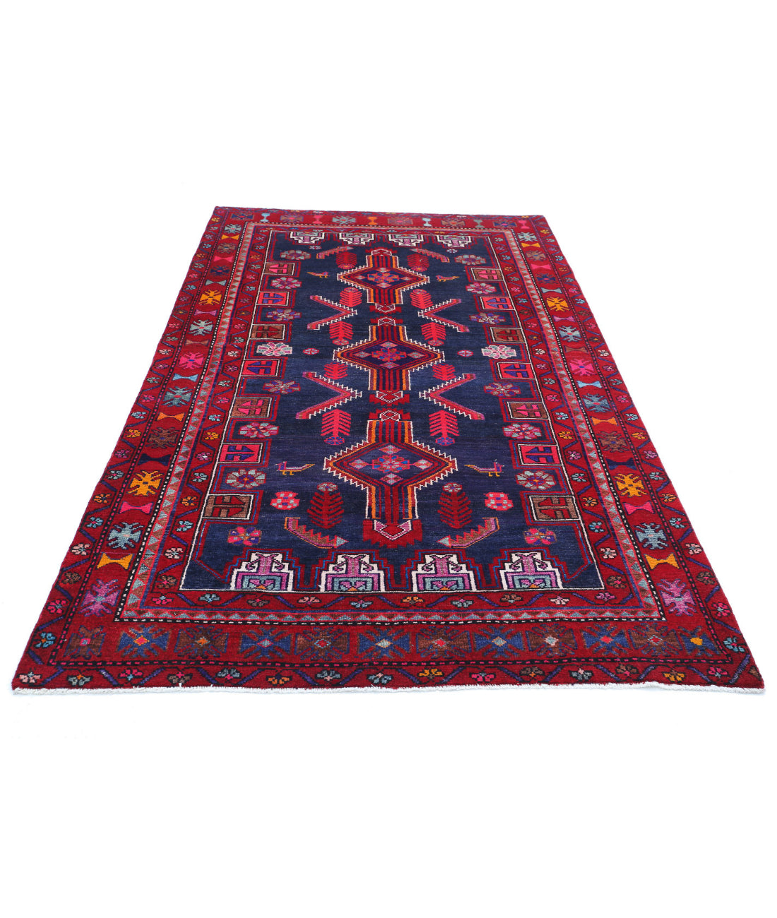 Hamadan 4'10'' X 8'10'' Hand-Knotted Wool Rug 4'10'' x 8'10'' (145 X 265) / Blue / Red