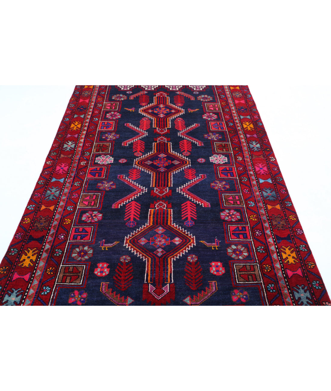 Hamadan 4'10'' X 8'10'' Hand-Knotted Wool Rug 4'10'' x 8'10'' (145 X 265) / Blue / Red