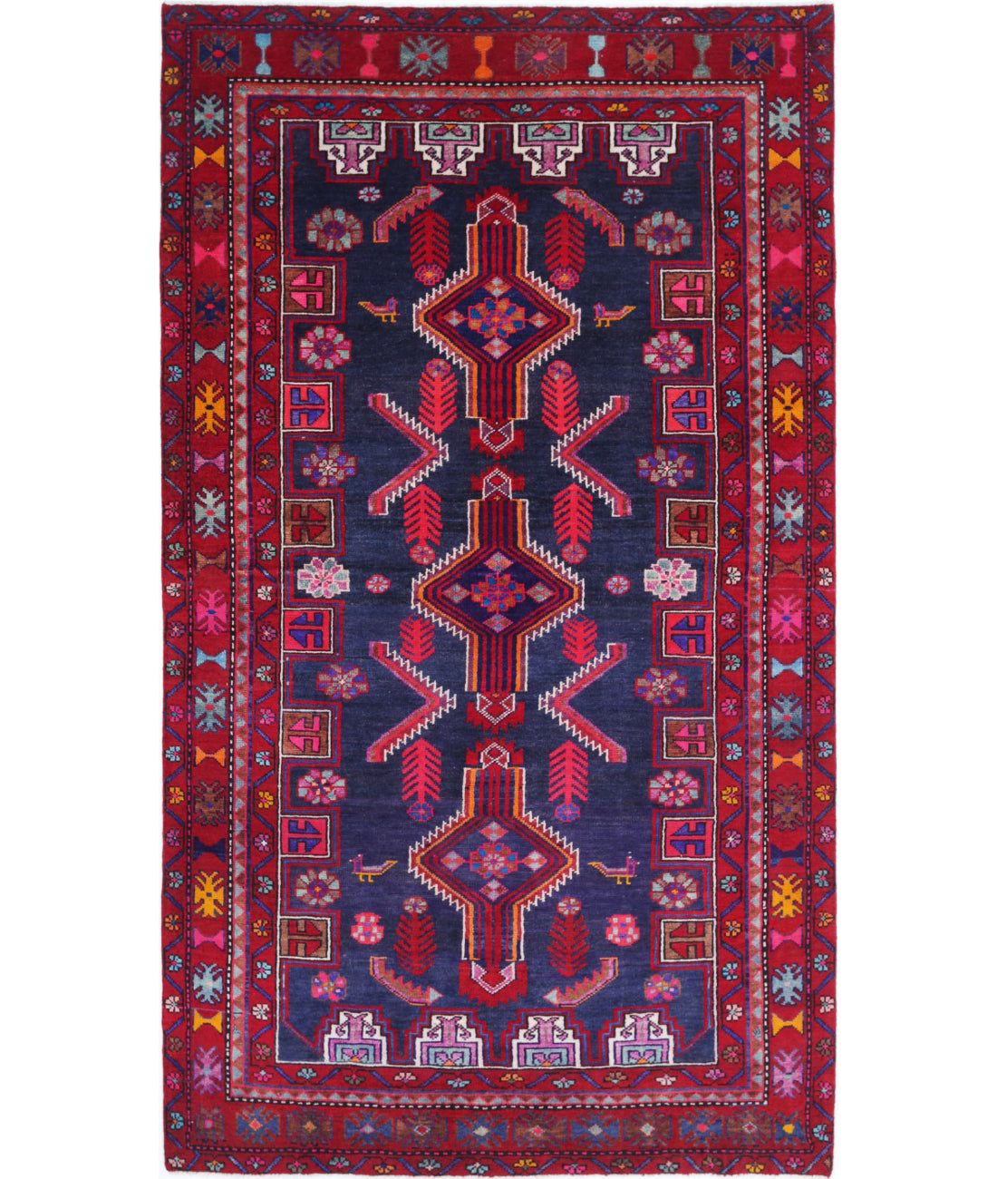 Hamadan 4'10'' X 8'10'' Hand-Knotted Wool Rug 4'10'' x 8'10'' (145 X 265) / Blue / Red