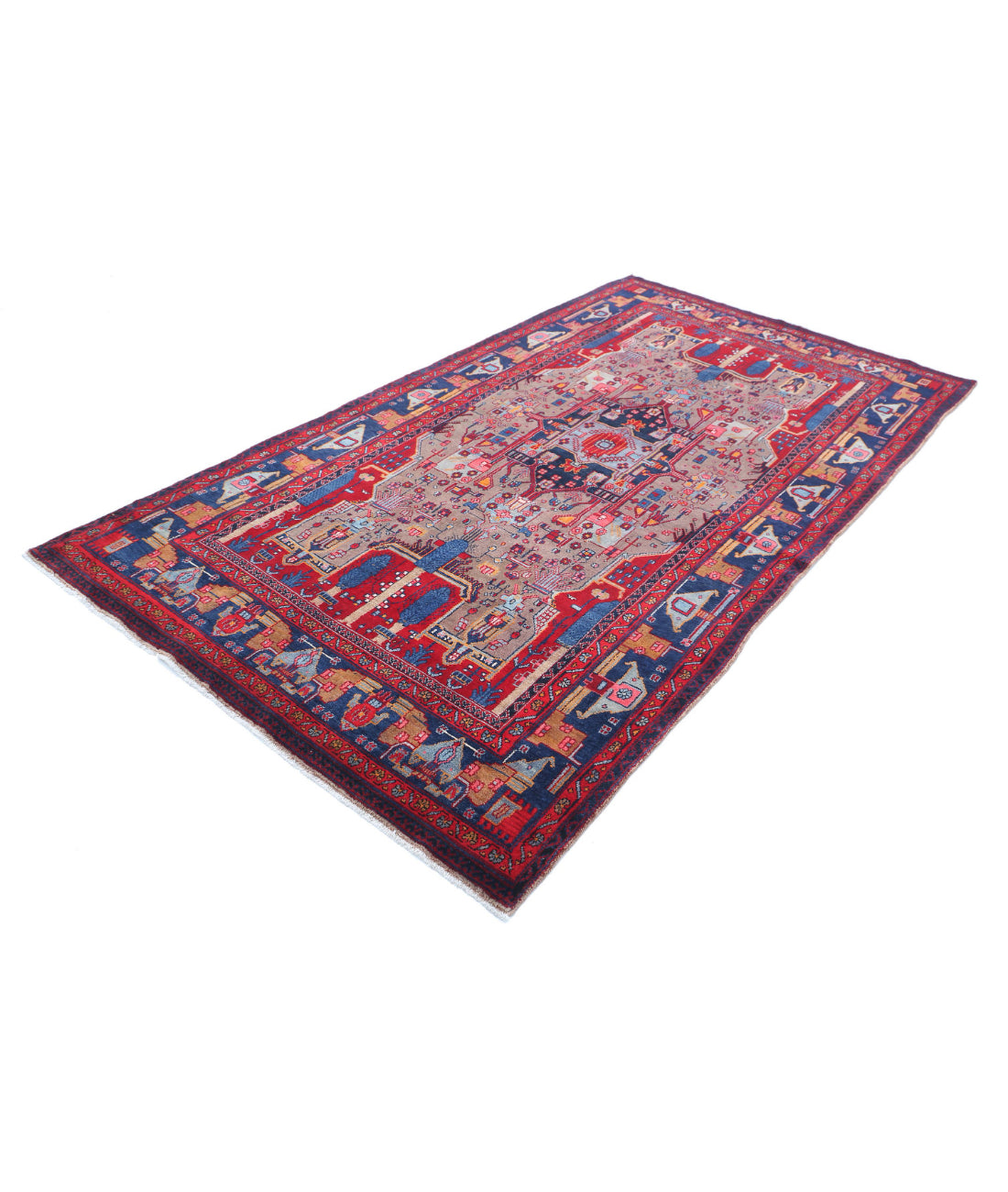 Hamadan 4'11'' X 9'0'' Hand-Knotted Wool Rug 4'11'' x 9'0'' (148 X 270) / Red / Blue