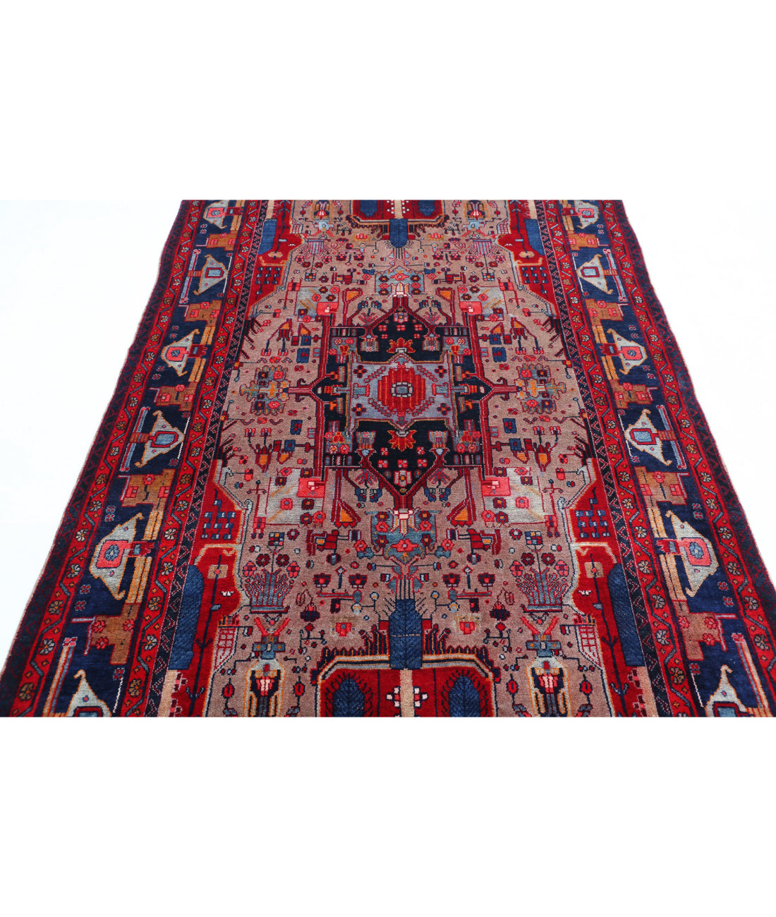 Hamadan 4'11'' X 9'0'' Hand-Knotted Wool Rug 4'11'' x 9'0'' (148 X 270) / Red / Blue