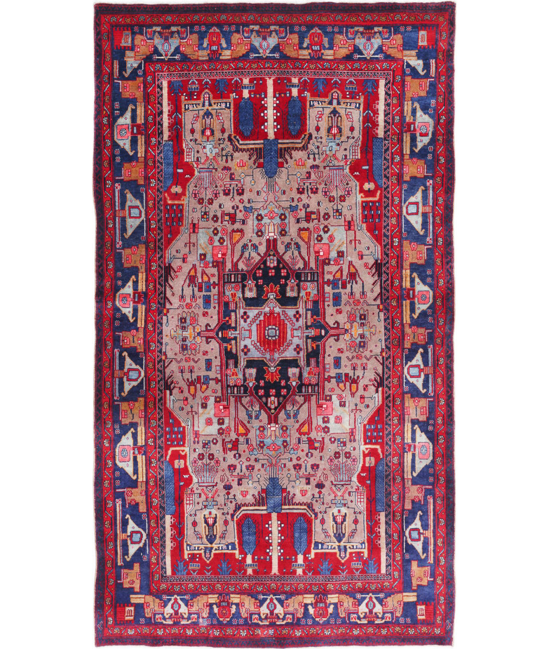 Hamadan 4'11'' X 9'0'' Hand-Knotted Wool Rug 4'11'' x 9'0'' (148 X 270) / Red / Blue