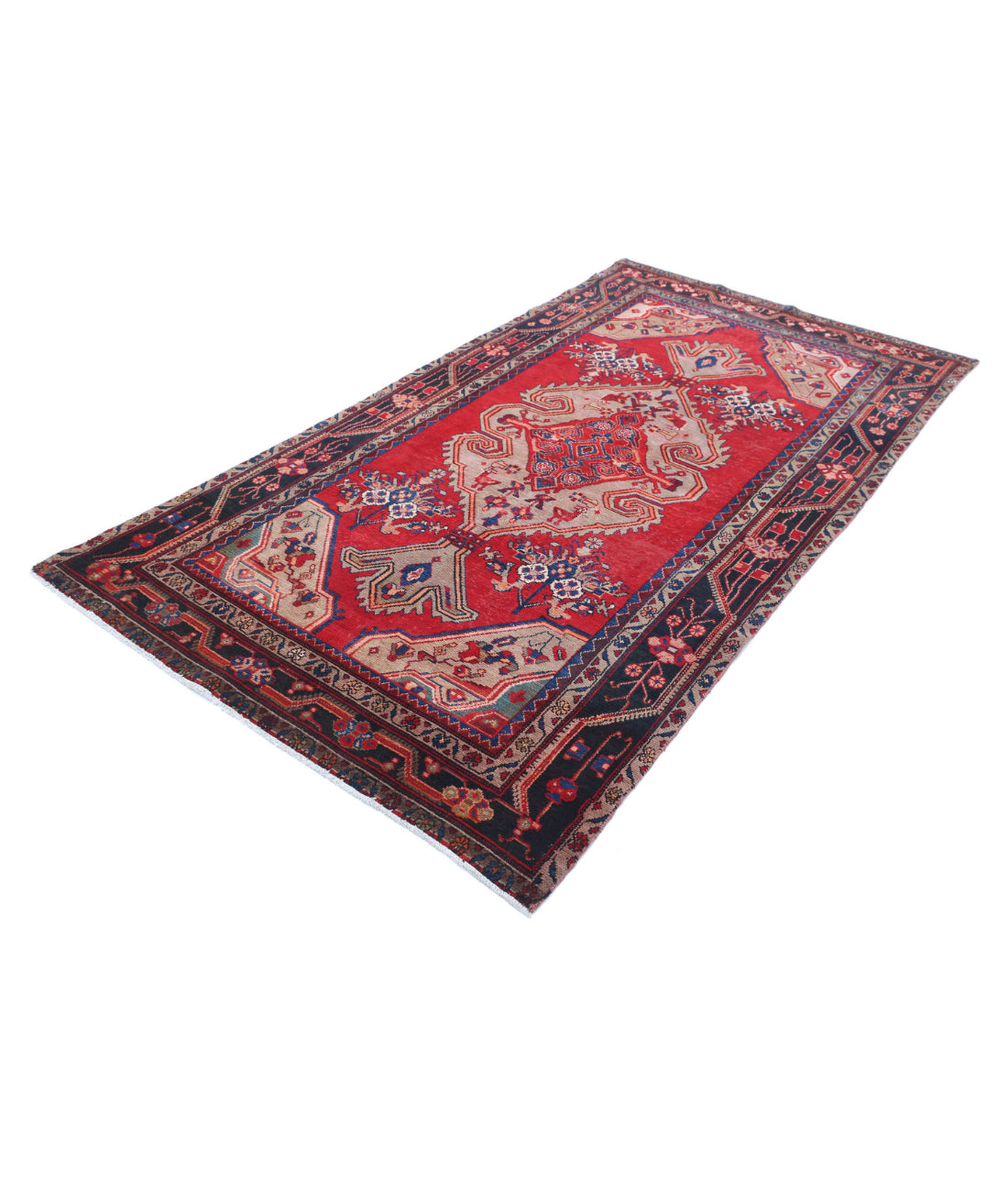 Hamadan 4'7'' X 8'9'' Hand-Knotted Wool Rug 4'7'' x 8'9'' (138 X 263) / Red / Blue