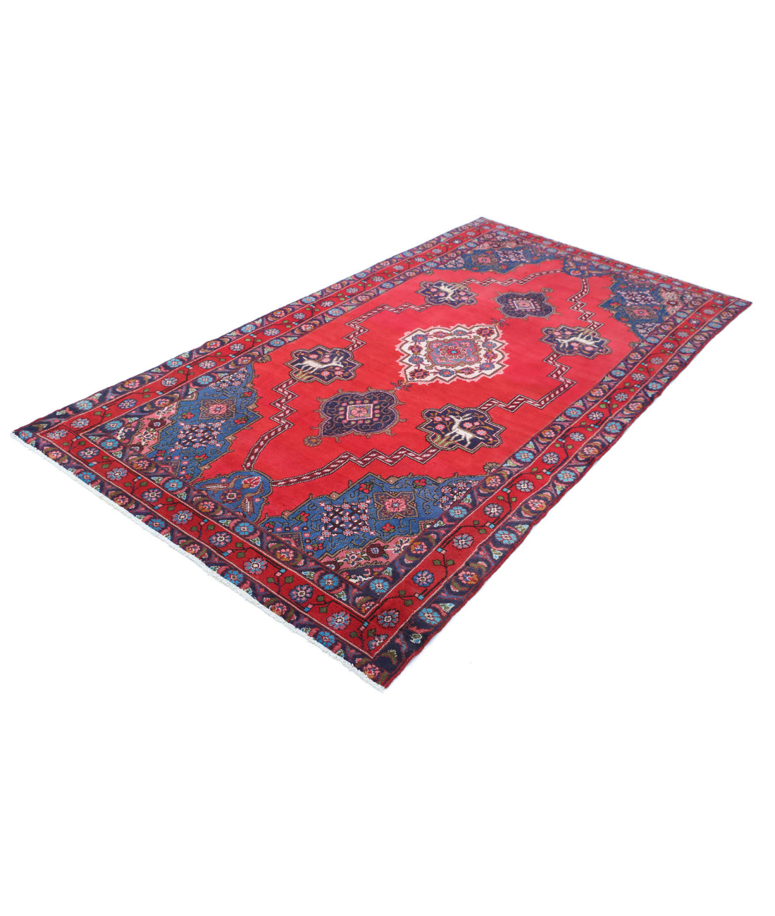 Hamadan 4'10'' X 9'0'' Hand-Knotted Wool Rug 4'10'' x 9'0'' (145 X 270) / Red / Blue