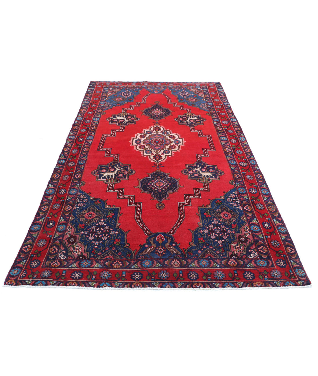 Hamadan 4'10'' X 9'0'' Hand-Knotted Wool Rug 4'10'' x 9'0'' (145 X 270) / Red / Blue