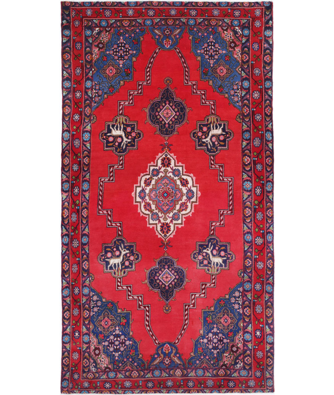 Hamadan 4'10'' X 9'0'' Hand-Knotted Wool Rug 4'10'' x 9'0'' (145 X 270) / Red / Blue