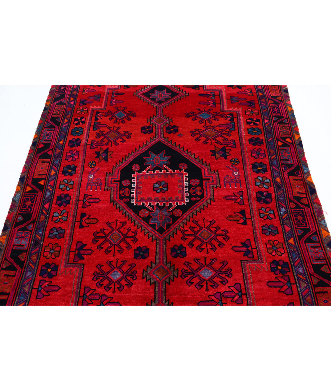 Hamadan 4'10'' X 8'9'' Hand-Knotted Wool Rug 4'10'' x 8'9'' (145 X 263) / Red / Pink