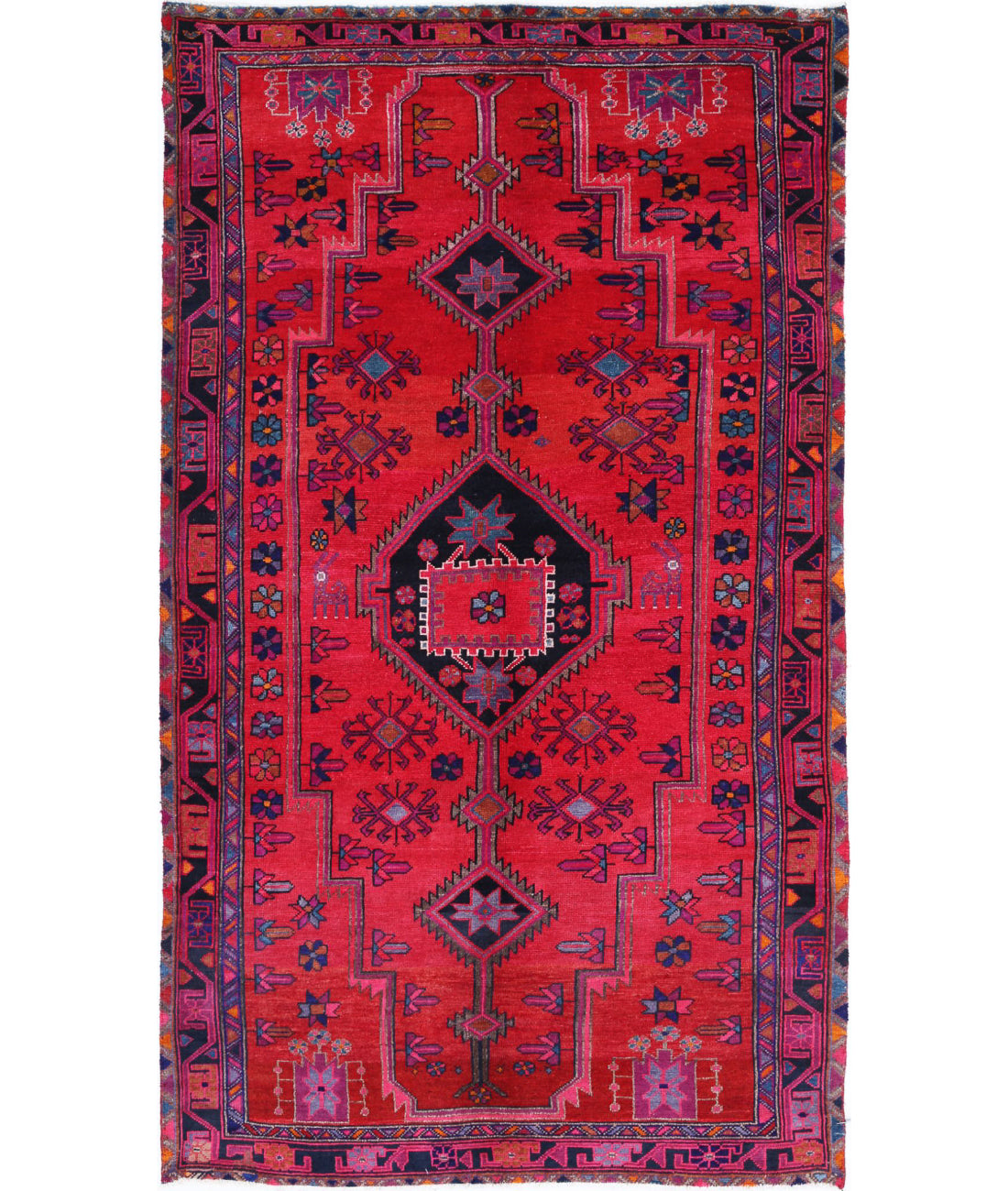 Hamadan 4'10'' X 8'9'' Hand-Knotted Wool Rug 4'10'' x 8'9'' (145 X 263) / Red / Pink