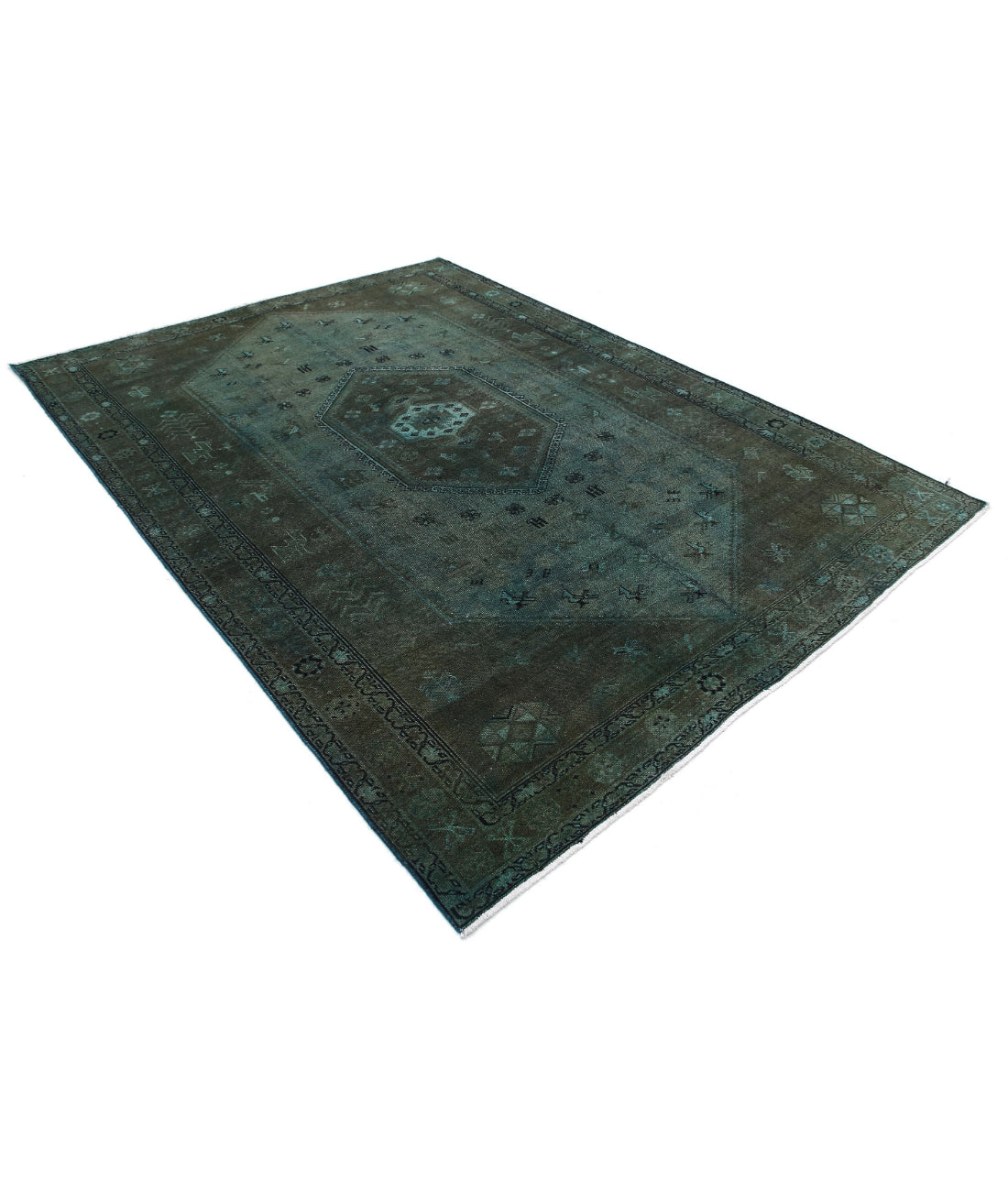 Overdye 7'0'' X 9'8'' Hand-Knotted Wool Rug 7'0'' x 9'8'' (210 X 290) / Green / Charcoal