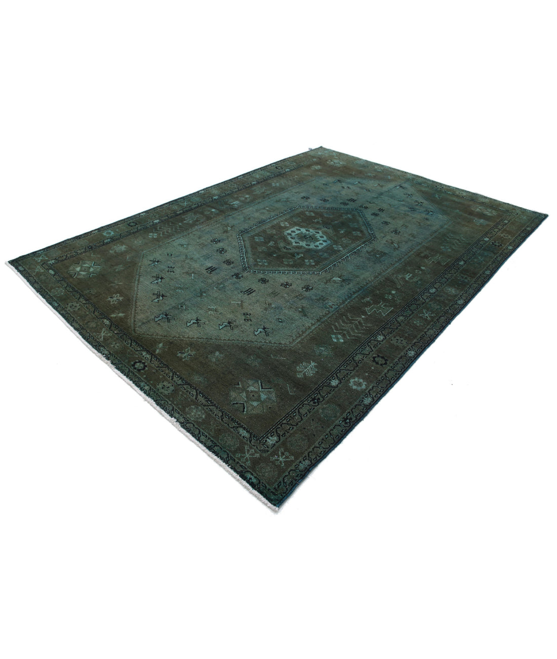 Overdye 7'0'' X 9'8'' Hand-Knotted Wool Rug 7'0'' x 9'8'' (210 X 290) / Green / Charcoal