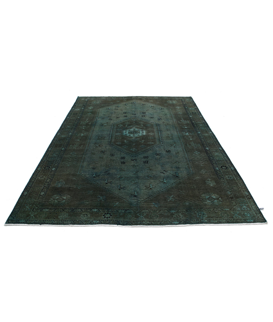 Overdye 7'0'' X 9'8'' Hand-Knotted Wool Rug 7'0'' x 9'8'' (210 X 290) / Green / Charcoal