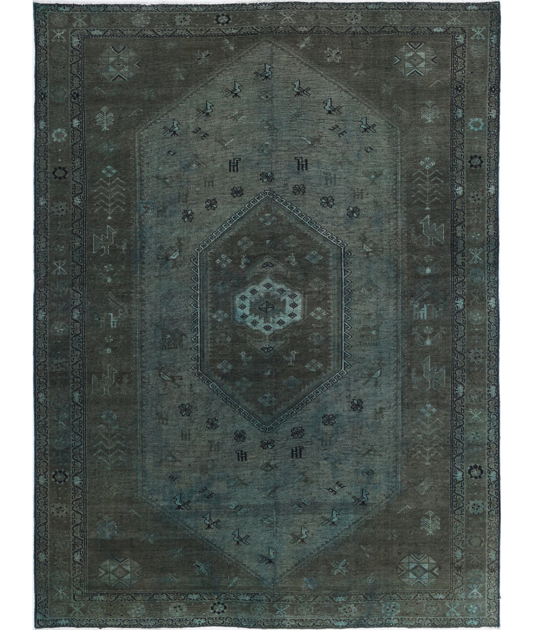 Overdye 7'0'' X 9'8'' Hand-Knotted Wool Rug 7'0'' x 9'8'' (210 X 290) / Green / Charcoal