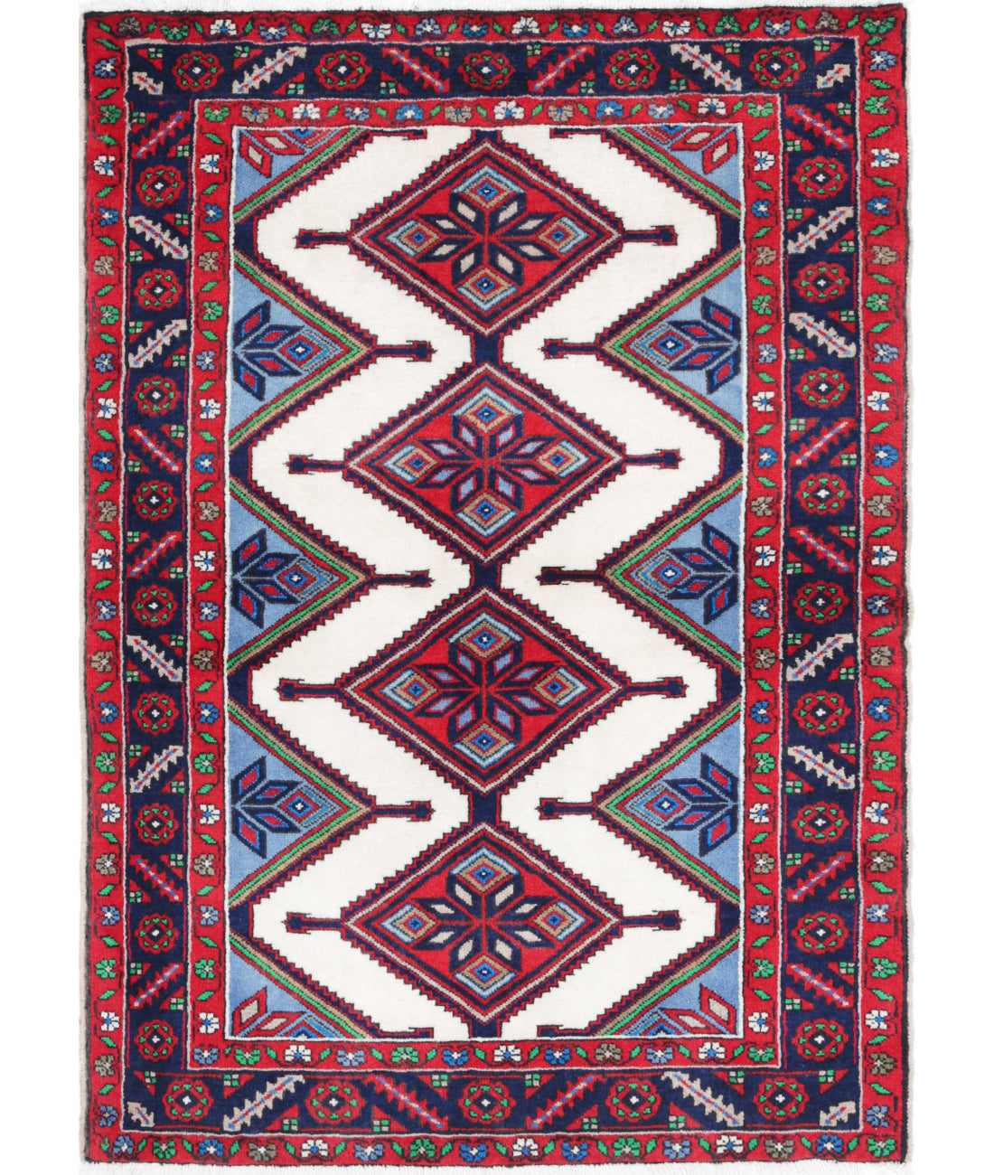 Hamadan 3'5'' X 4'9'' Hand-Knotted Wool Rug 3'5'' x 4'9'' (103 X 143) / Ivory / Blue