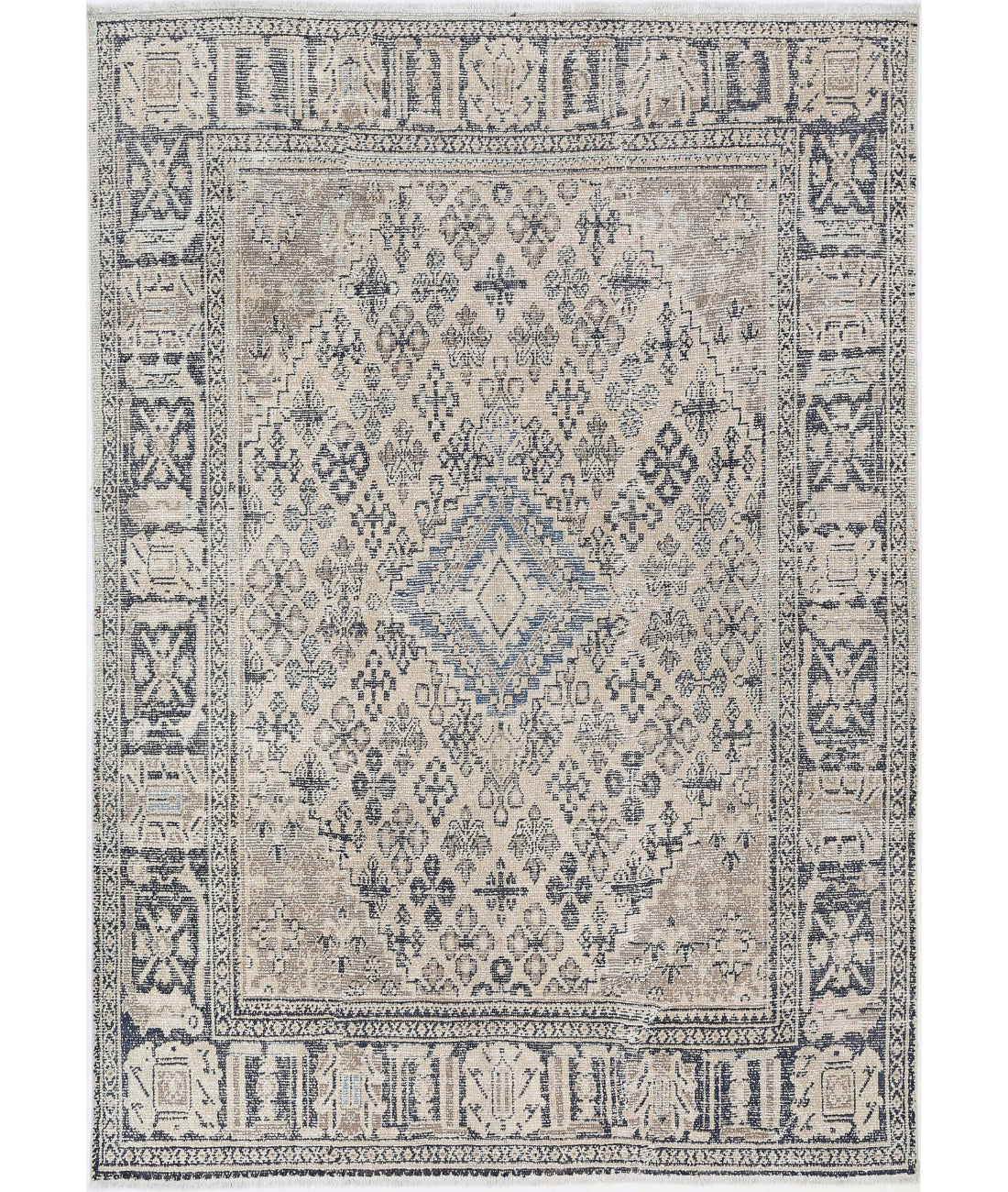 Vintage 6'10'' X 9'8'' Hand-Knotted Wool Rug 6'10'' x 9'8'' (205 X 290) / Beige / Grey