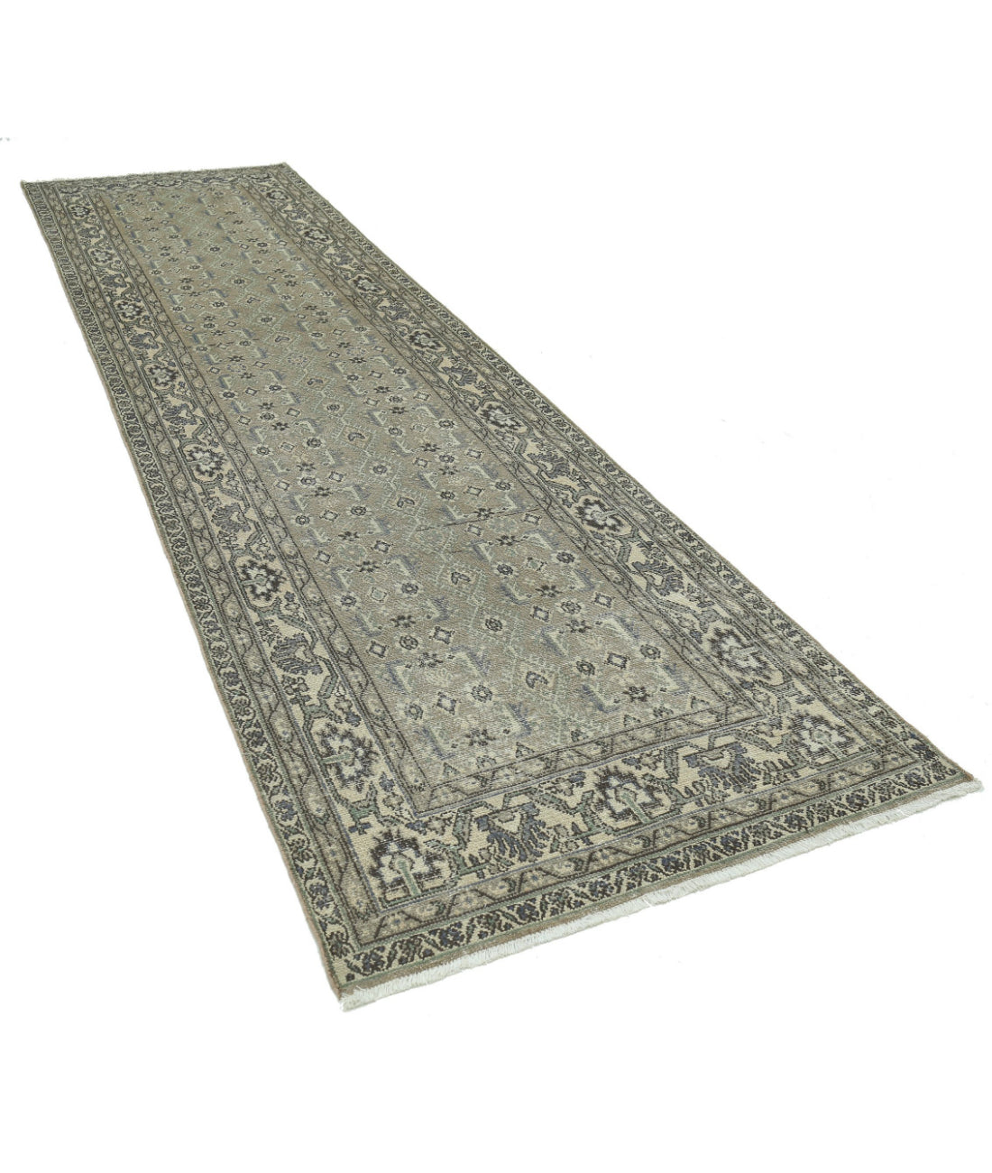 Vintage 3'8'' X 13'10'' Hand-Knotted Wool Rug 3'8'' x 13'10'' (110 X 415) / Taupe / Ivory