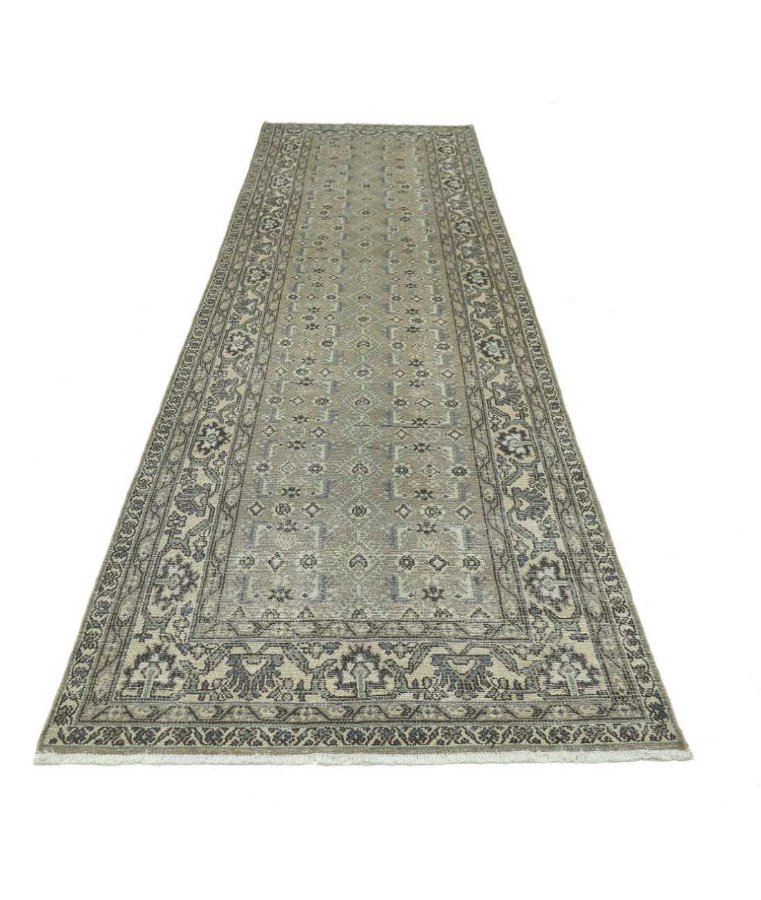 Vintage 3'8'' X 13'10'' Hand-Knotted Wool Rug 3'8'' x 13'10'' (110 X 415) / Taupe / Ivory