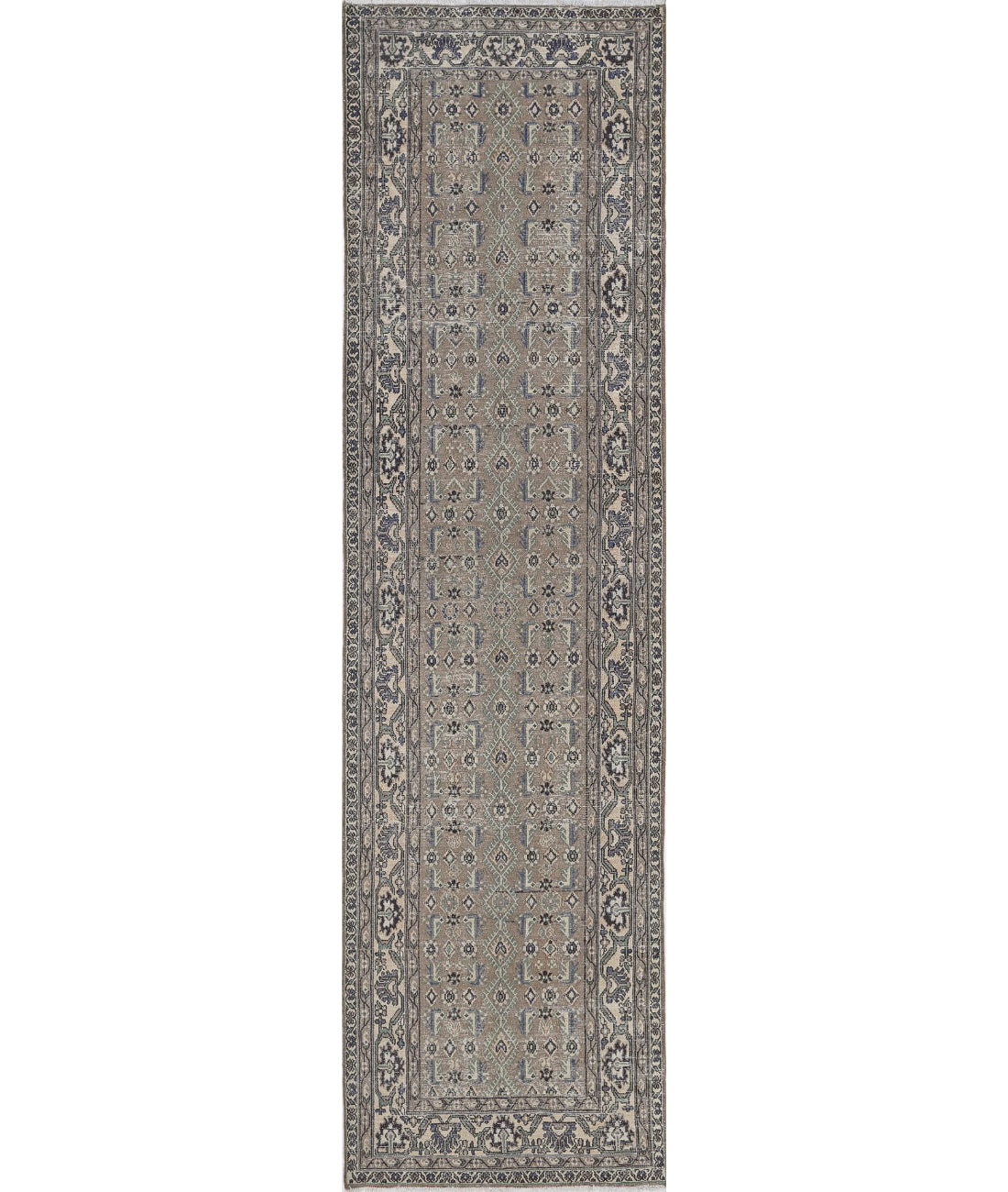 Vintage 3'8'' X 13'10'' Hand-Knotted Wool Rug 3'8'' x 13'10'' (110 X 415) / Taupe / Ivory