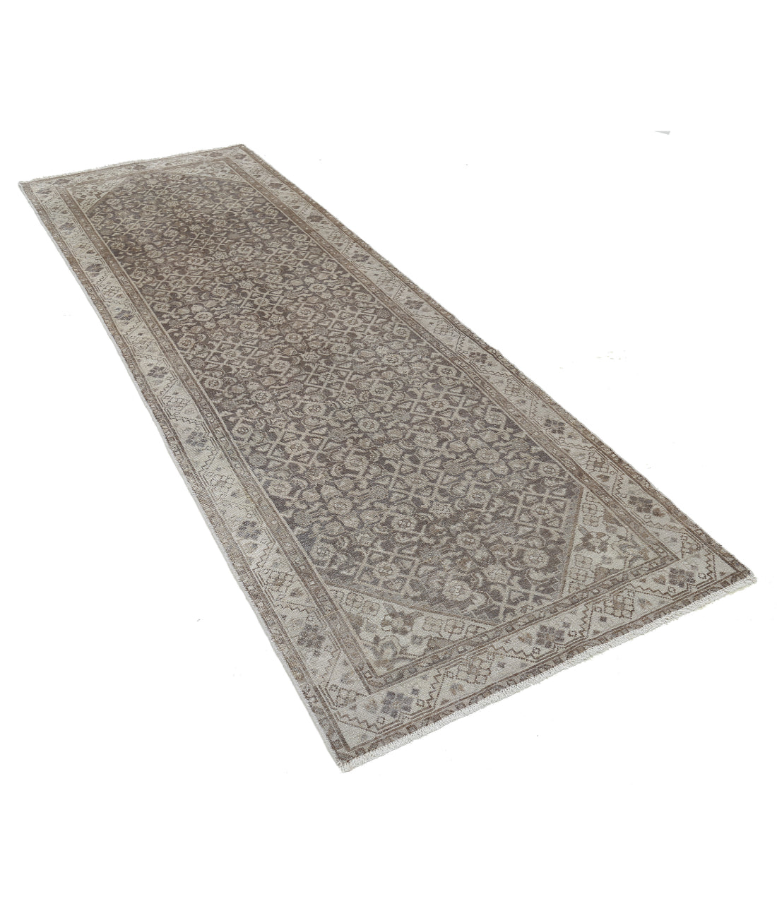 Vintage 3'3'' X 9'3'' Hand-Knotted Wool Rug 3'3'' x 9'3'' (98 X 278) / Grey / Ivory