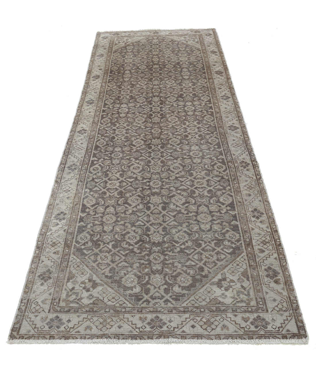 Vintage 3'3'' X 9'3'' Hand-Knotted Wool Rug 3'3'' x 9'3'' (98 X 278) / Grey / Ivory