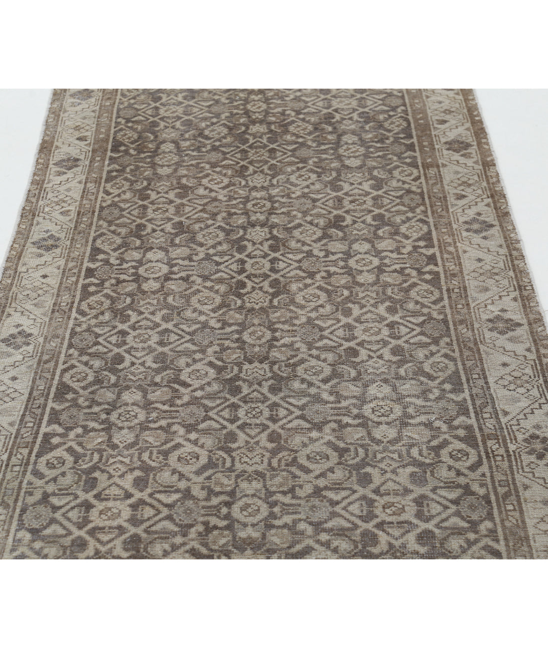 Vintage 3'3'' X 9'3'' Hand-Knotted Wool Rug 3'3'' x 9'3'' (98 X 278) / Grey / Ivory