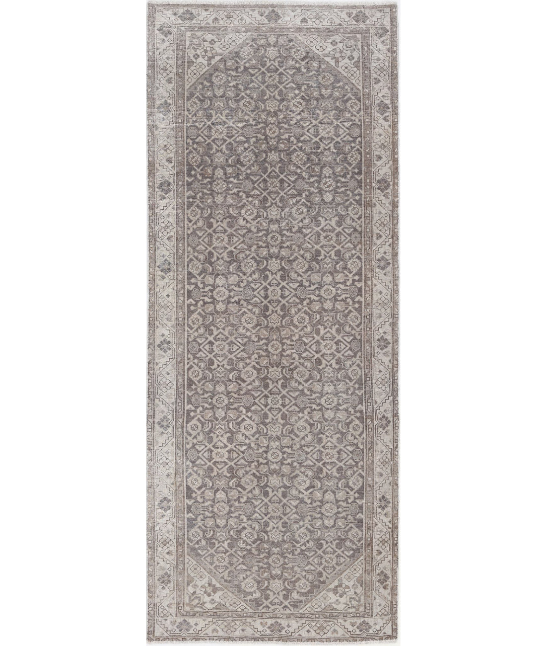 Vintage 3'3'' X 9'3'' Hand-Knotted Wool Rug 3'3'' x 9'3'' (98 X 278) / Grey / Ivory