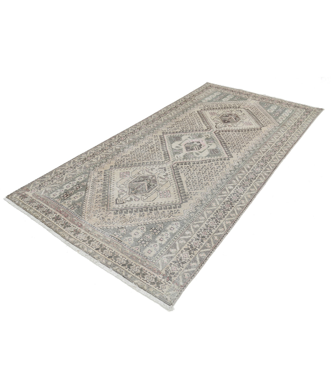 Vintage 4'10'' X 9'9'' Hand-Knotted Wool Rug 4'10'' x 9'9'' (145 X 293) / Ivory / Grey