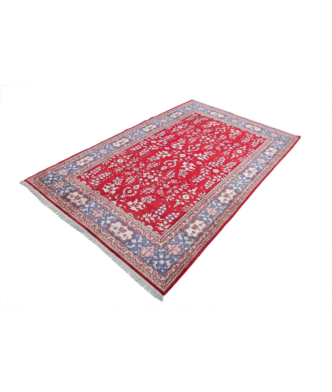 Hereke 5'0'' X 7'9'' Hand-Knotted Art Silk Rug 5'0'' x 7'9'' (150 X 233) / Red / Grey