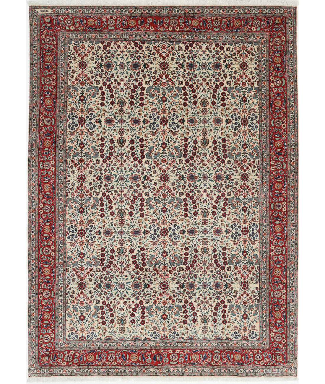 Hereke 7'1'' X 9'9'' Hand-Knotted Wool Rug 7'1'' x 9'9'' (213 X 293) / Ivory / Red