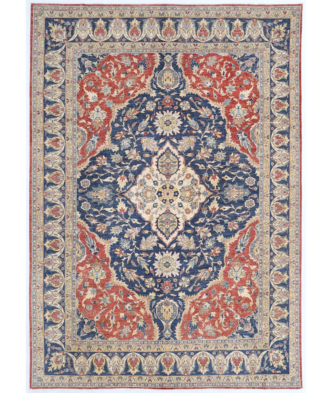 Hand Knotted Heriz Wool Rug 9' 11" X 13' 10" 9' 11" X 13' 10" (302 X 422) / Red / Blue