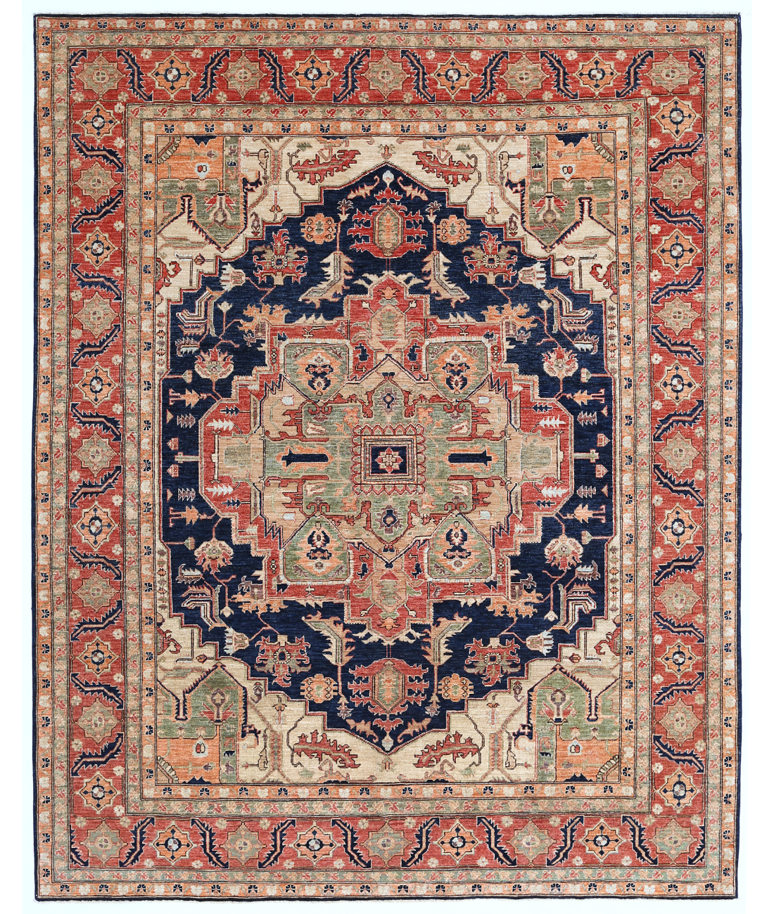 Hand Knotted Heriz Wool Rug 7' 11" X 9' 10" 7' 11" X 9' 10" (241 X 300) / Blue / Rust