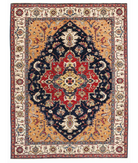 Hand Knotted Heriz Wool Rug 5' 9" X 7' 7" 5' 9" X 7' 7" (175 X 231) / Blue / Ivory