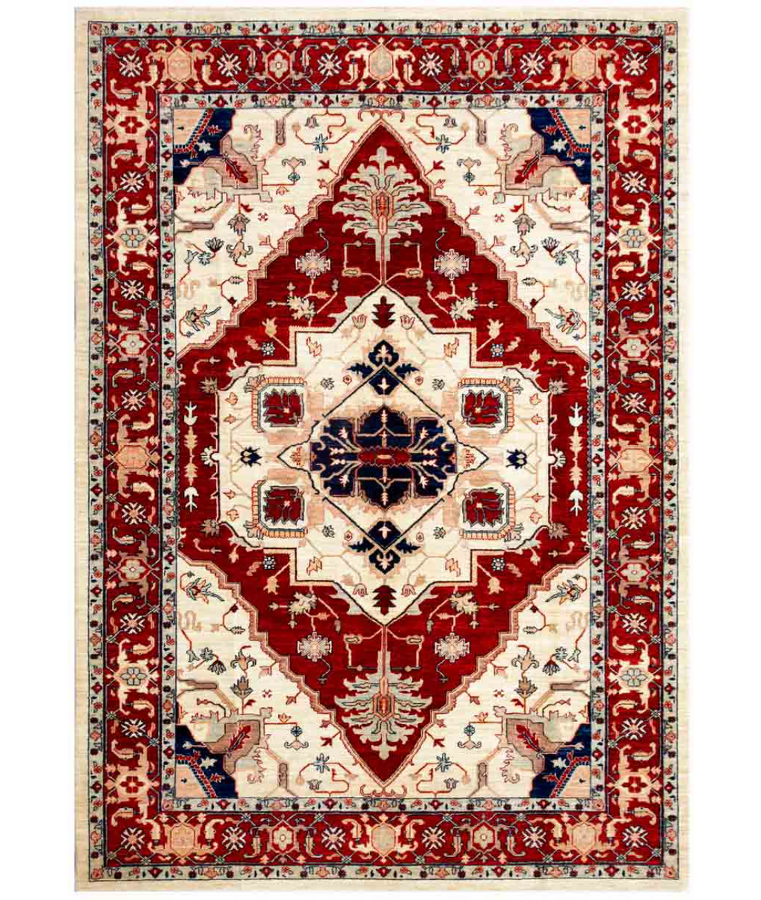 Hand Knotted Heriz Wool Rug 6' 8" X 9' 7" 6' 8" X 9' 7" (203 X 292) / Red / Ivory