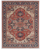 Hand Knotted Heriz Wool Rug - 7'9'' x 9'8'' 7' 9" X 9' 8" ( 236 X 295 ) / Rust / Blue