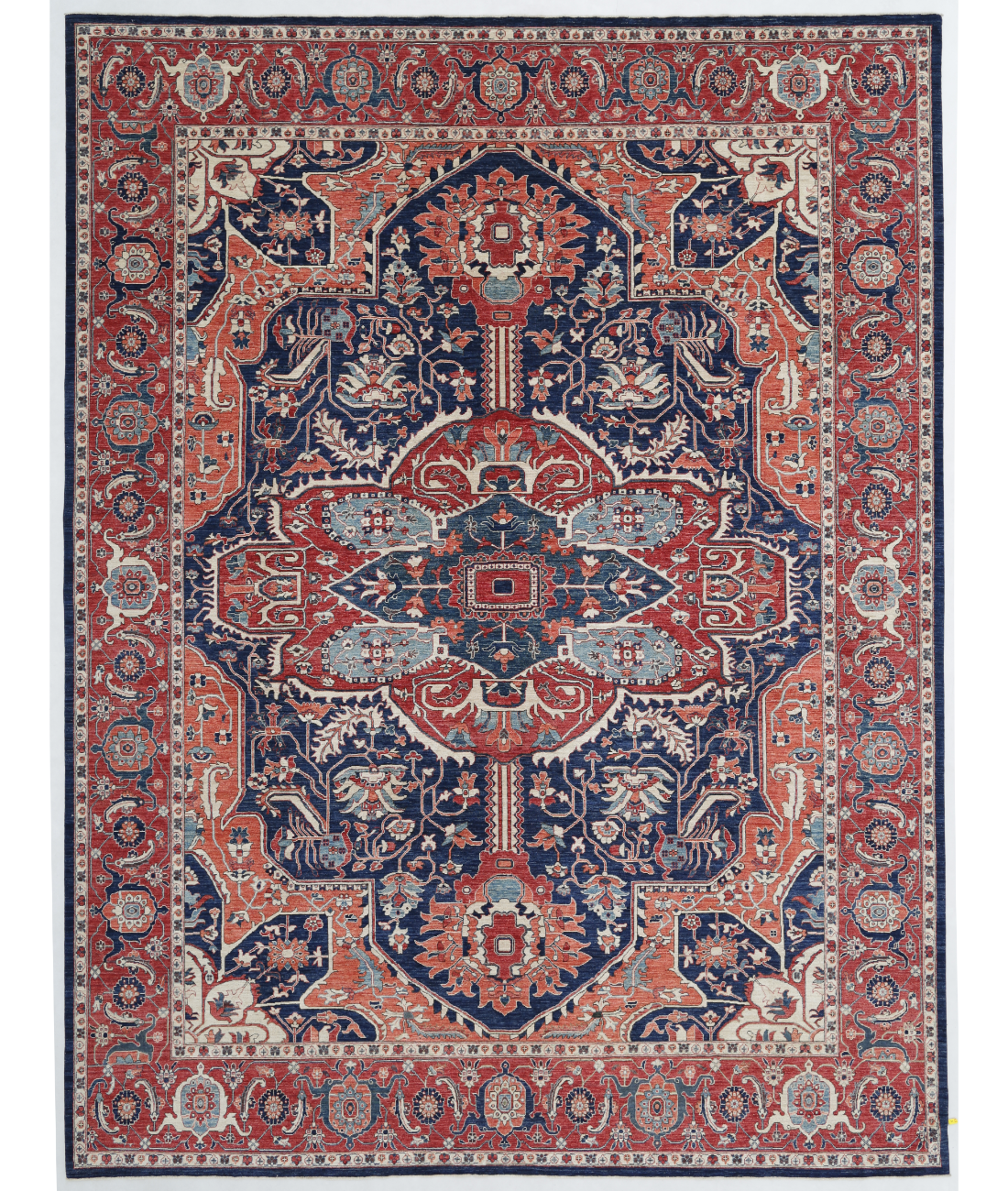 Hand Knotted Heriz Wool Rug 11' 9" X 15' 4" 11' 9" X 15' 4" (358 X 467) / Blue / Red