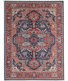 Hand Knotted Heriz Wool Rug 11' 9" X 15' 4" 11' 9" X 15' 4" (358 X 467) / Blue / Red