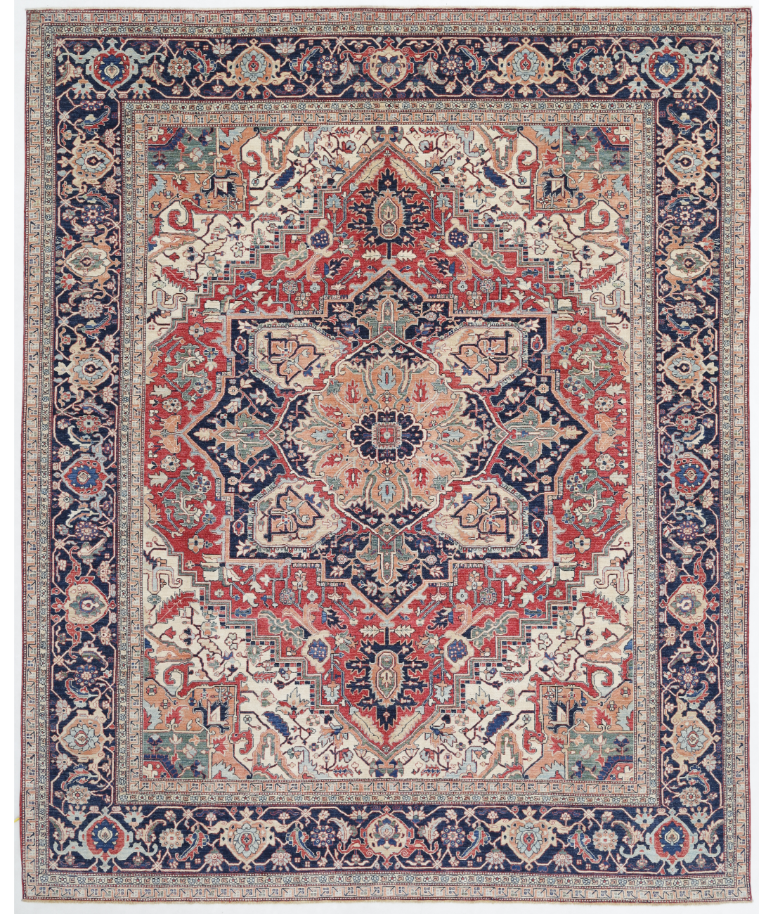 Hand Knotted Heriz Wool Rug 11' 7" X 14' 1" 11' 7" X 14' 1" (353 X 429) / Red / Blue