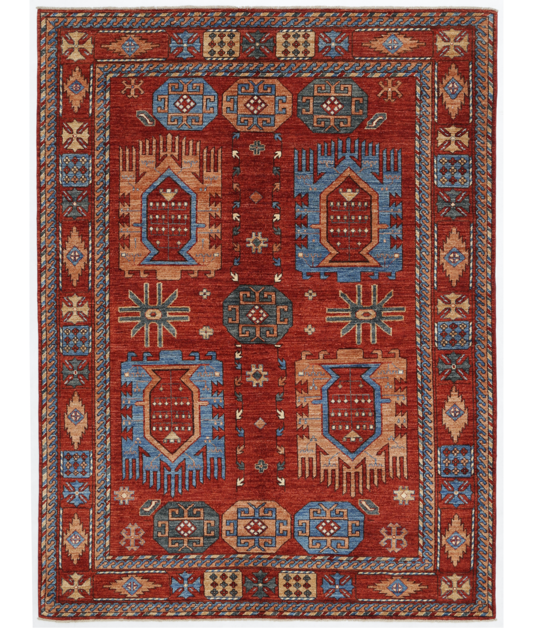 Hand Knotted Humna Wool Rug 6' 11" X 9' 2" 6' 11" X 9' 2" (211 X 280) / Red / Blue