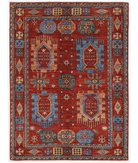 Hand Knotted Humna Wool Rug 6' 11" X 9' 2" 6' 11" X 9' 2" (211 X 280) / Red / Blue
