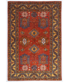 Hand Knotted Humna Wool Rug 6' 1" X 9' 2" 6' 1" X 9' 2" (185 X 280) / Rust / Gold