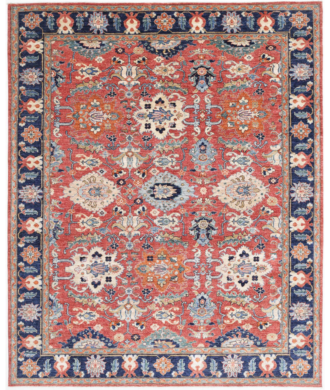 Humna 7'10'' X 9'10'' Hand-Knotted Wool Rug 7'10'' x 9'10'' (235 X 295) / Red / Blue