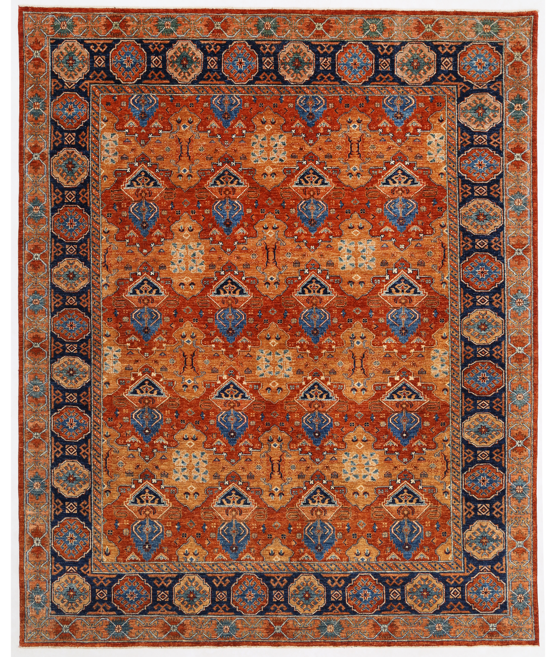 Hand Knotted Humna Wool Rug 8' 0" X 9' 8" 8' 0" X 9' 8" (244 X 295) / Rust / Blue