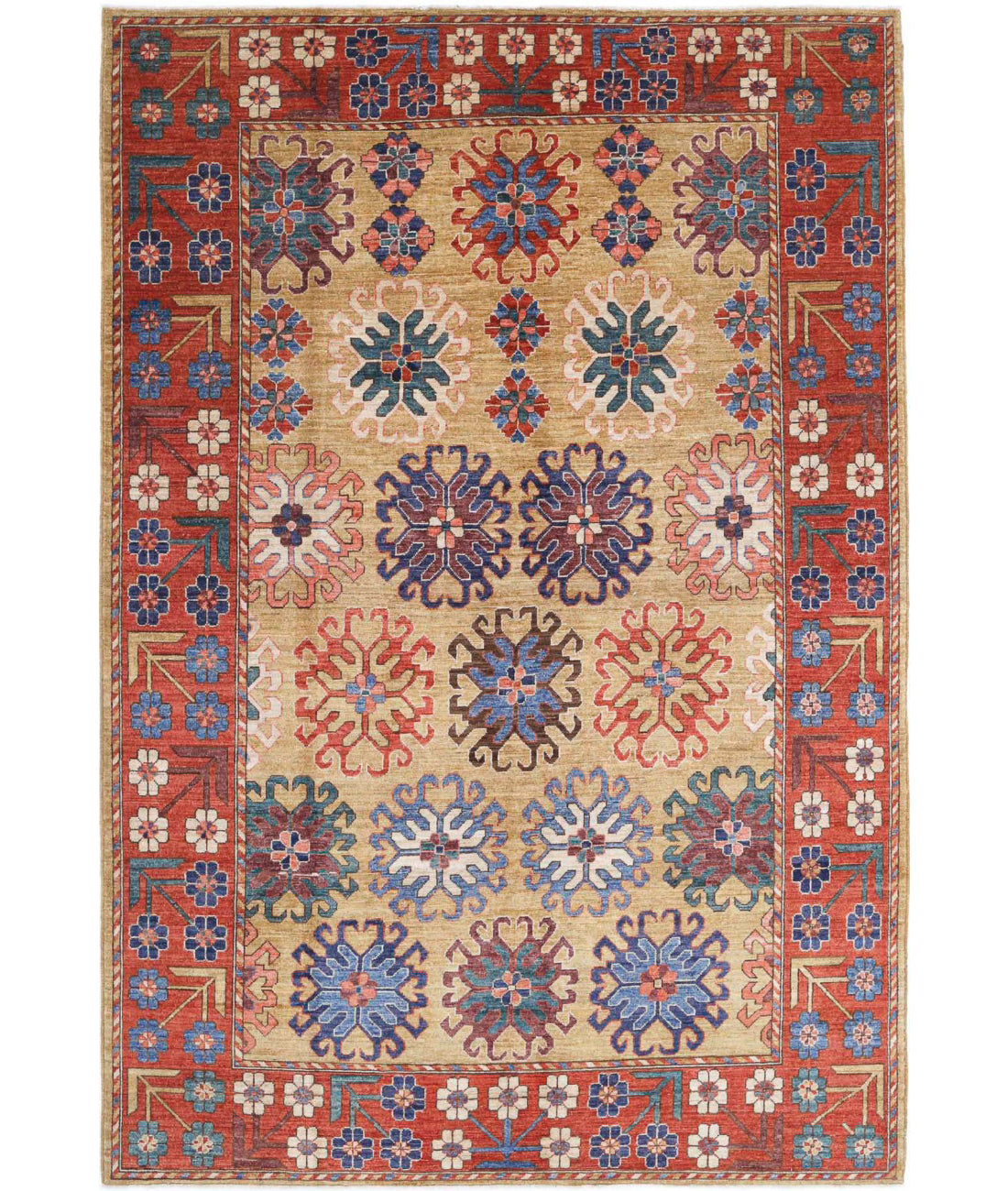 Humna 6'10'' X 10'1'' Hand-Knotted Wool Rug 6'10'' x 10'1'' (205 X 303) / Gold / Red